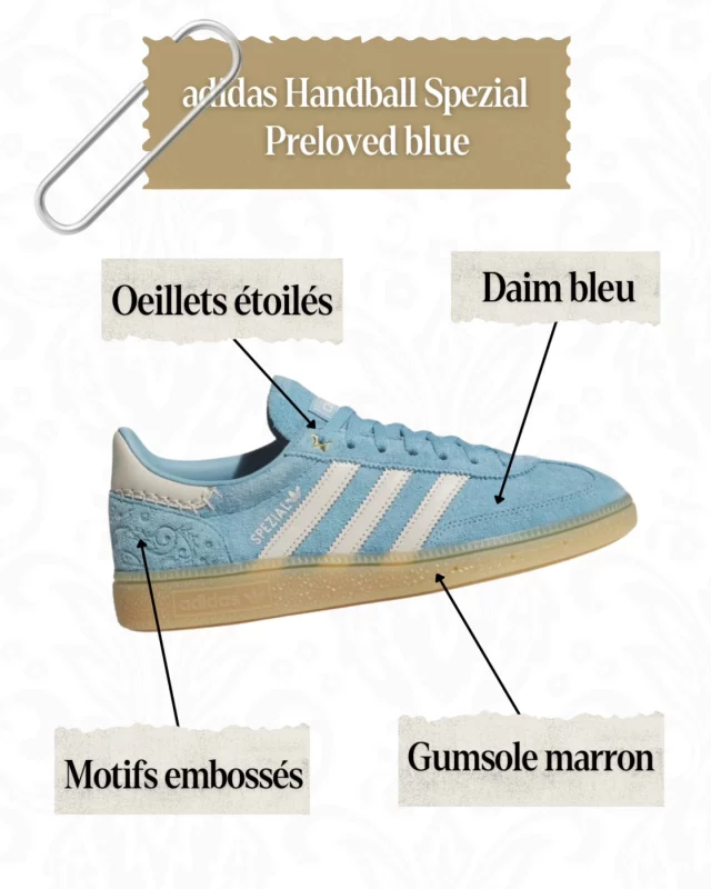 À l’occasion de la Journée internationale des droits des femmes, @adidas dévoile une Handball Spezial "Preloved Blue", réinterprétation d’un classique aux détails inédits. Conçue à l’origine pour le handball, cette silhouette au look rétro s’est imposée comme une référence lifestyle. ✨

Pour cette édition spéciale, la sneaker s’habille d’un daim bleu intense, relevé par des détails blancs contrastants et une gumsole marron. Côté finitions, on retrouve des œillets étoilés et des motifs embossés sur le heeltab, rendant hommage aux femmes à travers un design subtil et soigné.

Un drop où l’héritage sportif rencontre une symbolique forte. 🔵🤍

#adidas #HandballSpezial #PrelovedBlue #8mars